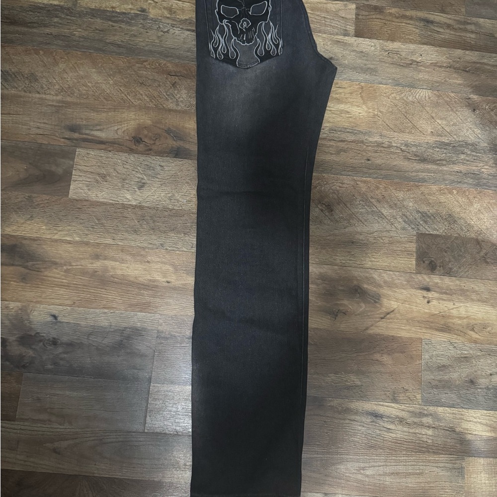 Rebel Vengeance Black Jeans with Skull Design